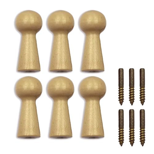 Wooden Shaker Peg Wood Screw-on Shaker Pegs 1.5 Inch Long Unfinished Wood Shaker Racks for Hanging Clothes Hats Towel and More DIY Paint Color (6 Pieces)