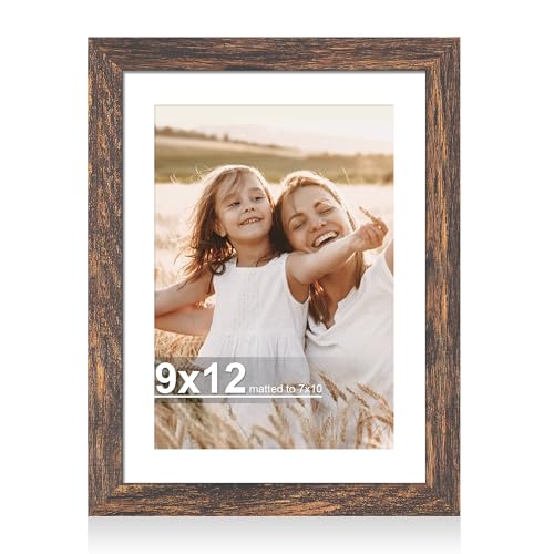 Hongkee 9x12 Picture Frame with Real Glass, Wood Frame, 1 Pack (Mat 7x10) | Rustic Brown, Display 9 x 12 No Mat for Wall and Tabletop for Photos, Artwork; Fits Home, Office & Gallery Wall Decor - color: Rustic Brown, size: 9X12 in