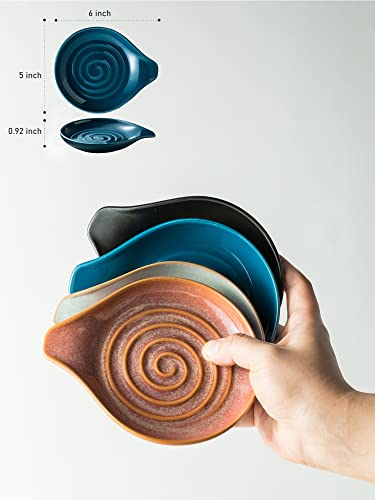 Spoon Holder, Ceramic Spoon Rest for Kitchen Counter Farmhouse Cooking, Large Utensil Rest for Spoons, Ladles, Tongs, Spatula, 5 Inches (Blue) - color: Blue
