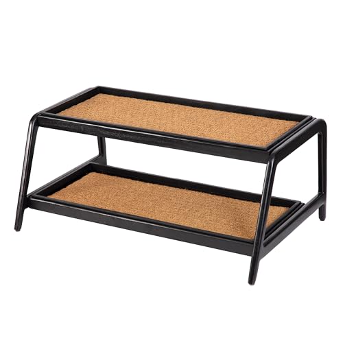 Anji Mountain Heavy Duty Waterproof Wooden Shoe Storage Mat Organizer/Boot Storage Tray Multi Use for Entryway with Coir, Tan Insert, 2 Tier, Fits 6 Pair (36.5" Wide) - color: Tan, size: 2 Tier, Fits 6 Pair, style: Tan