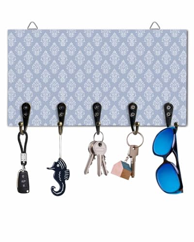 Key Holder for Wall Vintage Medieval Flowers Decorative Hanging Key Rack Wall Mount with 5 Hooks Abstract Floral Organizer Wall Decor for Entryway Front Door Kitchen 9.4x5in