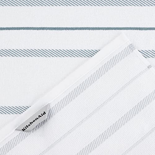 KitchenAid Albany Kitchen Towel 4-Pack Set, Fog Blue/White, 16"x26" - color: Fog Blue, size: 16"x26"