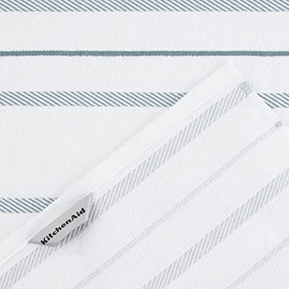 KitchenAid Albany Kitchen Towel 4-Pack Set, Fog Blue/White, 16"x26" - color: Fog Blue, size: 16"x26"