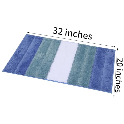 Bath Rug Mat Non Slip,Stripe Indoor Doormat,20"x32" | Small Area Rug,Rubber Backed,Soft microfiber,Absorbent,Machine Washable,Bathroom,Entryway,Kitchen,Hallway - color: Blue Stripe1