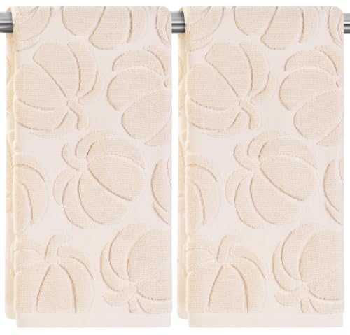 Quera 2 Pack Hand Towels Fall Pumpkin Thanksgiving Bathroom Decorative Towels Set for Drying, Cleaning, Cooking, Holiday 13.7'' x 29.5'' (Beige) - color: Beige