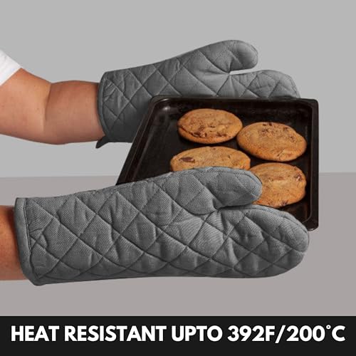 Oven Mitts + Pot Holders 100% Cotton Heat Resistant Oven Gloves (7"x13") & Hot Pads (8"x8") for Gifts Cooking BBQ Baking Grilling - Grey - color: Gray