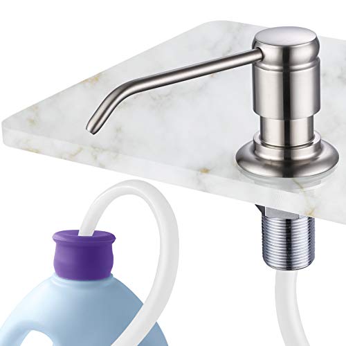 Soap Dispenser for Kitchen Sink (Brushed Nickel) and Extension Tube Kit, Complete Brass Head, 40" Silicone Tube Connect to The Soap Bottle Directly, Say Goodbye to Frequent Refills - color: Brushed Nickel