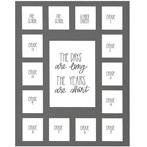 All Things For Mom School Days Picture Mat with Multiple Openings - School Years Photo Collage - No Frame - 2 Pre-School & Kindergarten to 12th Grade (15 Photos, 2PreK - 12th, Gray) - color: Gray Mat - NO FRAME, size: 15 Photos, 2 Pre School - 12th