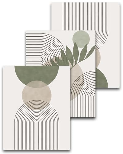 HesenDot Unframed Boho Sage Green Abstract Canvas Prints Set of 3,12x16in | Botanical Line Geometric Posters, Minimalist Modern Wall Decor for Living Room Bedroom Bathroom Home, Unframed - color: Unframed Boho Sage