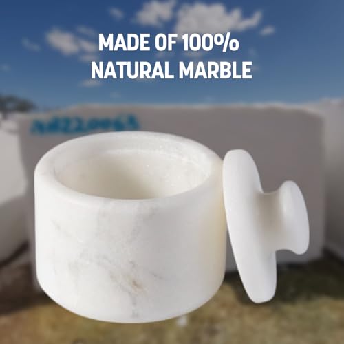 Marble Salt Cellar with Lid 3.5" White, Stone Pepper Container & Spice Jars for Kitchen, Marble Salt and Pepper Holder, Stone Storage Box for Kitchen Counter, Spice Jar(Namib Fantasy White) - color: White