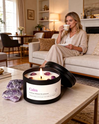 AOOVOO Crystal Soothing Candles Set for Women - Soy Candle for Home Scented | 4 Pack 26 oz, 200 Hour Long Lasting Candle, Calm Amethyst/Serenity Clear Quartz/Harmony Rose Quartz/Balance Lapis Lazuli - color: Soothing Candles Set
