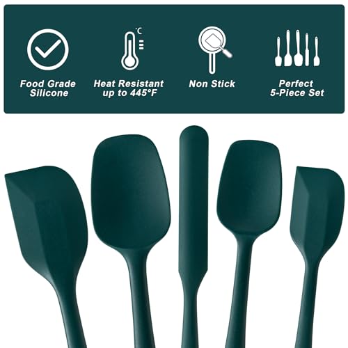 Silicone Spatula Set,5 Piece Food Grade Rubber Spatulas,Dark Green | Spatulas Silicone Heat Resistant for Baking,Cooking,and Mixing High Heat Resistant Non Stick Dishwasher Safe BPA-Free - color: Dark Green