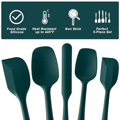 Silicone Spatula Set,5 Piece Food Grade Rubber Spatulas,Dark Green | Spatulas Silicone Heat Resistant for Baking,Cooking,and Mixing High Heat Resistant Non Stick Dishwasher Safe BPA-Free - color: Dark Green
