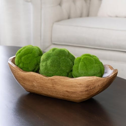 Indoor Carved Mid-Tone Brown Paulownia Wood Decorative Dough Bowl, 15.2" Rustic Farmhouse Centerpiece Bowl for Home Table Living Room Decor, 2026 Home Essential