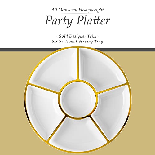 Plasticpro 6 Sectional Round Plastic Serving Tray/Platter (4, White & Gold) - color: White & Gold