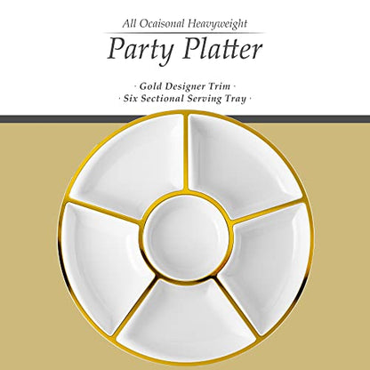 Plasticpro 6 Sectional Round Plastic Serving Tray/Platter (4, White & Gold) - color: White & Gold