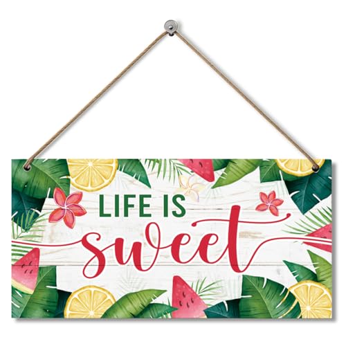 Life Is Sweet Wooden Hanging Sign, Summer Sign Decor, Printed Wood Wall Art Signs, Rustic Farmhouse Door Decor for Front Porch, Patio, Entryway, Welcome Home Accent - color: Style 04