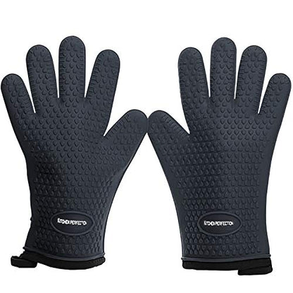 KITCHEN PERFECTION XL Silicone Smoker Oven Gloves-Extreme Heat Resistant BBQ Gloves-Handle Hot Food Right on Your Grill Fryer&Pit|Waterproof Grilling Cooking Baking Mitts|Superior Value Set+3 Bonuses | Waterproof, 5-Finger Design For A Better Grip, for Pi