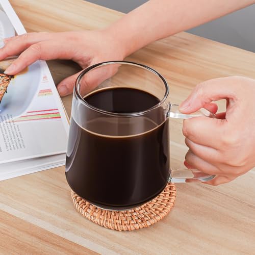Aquach 16oz Stackable Glass Mugs Set of 2, Large Clear Coffee Tea Cups | Dishwasher/Microwave Safe, Borosilicate Glass, Comfort Handle, Smooth Rim, Stackable, Large Capacity - size: 16 oz