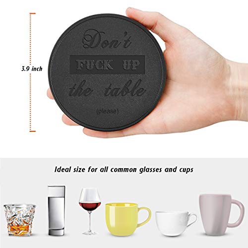 Funny Coasters, Thipoten 6 Pcs Leather Coasters with Holder, Perfect Housewarming Hostess Gifts, Protect Furniture from Water Marks Scratch and Damage(6Pcs, Black) - color: Black