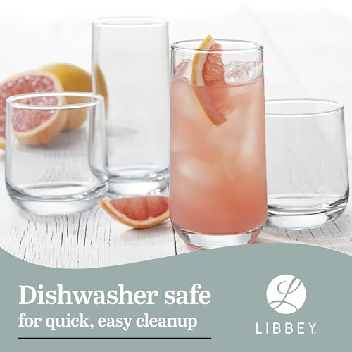 Libbey Ascent Tumbler & Rocks Drinking Glasses Set of 16, Clear Glass Cups | 16.25 oz & 12.25 oz Capacities Glasses for Water, Juice, Cocktails, and More with Curved Design and Dishwasher-Safe Care - color: 01 - Ascent