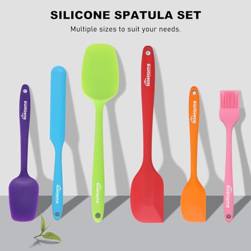 NileHome 6 Pieces Silicone Spatula Set with Silicone Brush,Multicolor | Food-Grade Material,Heat Resistant Up to 600°F,Dishwasher Safe,BPA-Free - color: Multicolor