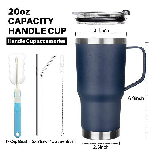 20 oz Tumbler with Handle, Stainless Steel Insulated Tumbler with Lid and Straw, Double Wall Vacuum Coffee Mug Tumbler, Insulated Coffee Thermal Cup for Cold and Hot (Navy Blue) - color: Navy Blue, size: 20 Ounces