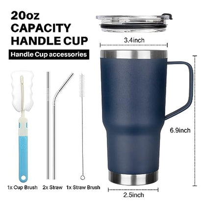 20 oz Tumbler with Handle, Stainless Steel Insulated Tumbler with Lid and Straw, Double Wall Vacuum Coffee Mug Tumbler, Insulated Coffee Thermal Cup for Cold and Hot (Navy Blue) - color: Navy Blue, size: 20 Ounces