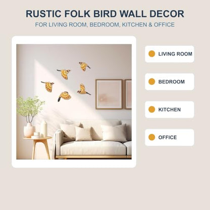 Vumyhuby 5-Piece Yellow Wooden Bird Wall Art, Rustic Folk Flying Bird Decor - color: Yellow