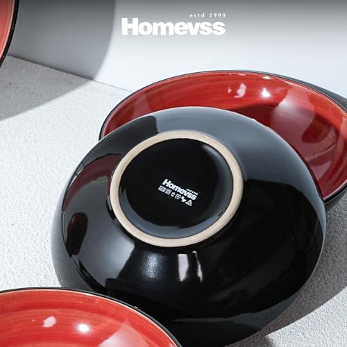 HomeVss Sonoma 16 Piece Stoneware Dinner Set Red, Outside Black + Inside Handpainted Color Red with speckle - color: Red