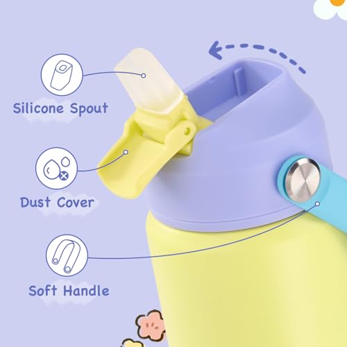 Kerilyn 12oz Kids Water Bottle 2 Pack, Stainless Steel Insulated Water Bottle Bulk, Toddler Cups with Straws Leak-Proof, Kids Water Bottles for School Boys Girls, BPA Free, Cream + Sky 2 Piece Set - color: A. Cream+Sky
