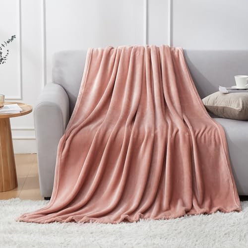 Hansleep Throw Dusty Pink Fleece Blanket, Soft Flannel Bed Blanket | Fuzzy Cozy Blanket 50x60 Inches, Multi-use for Bed, Sofa, Couch, Travel, Camping, All Season Warm Lightweight Cover - color: Dusty Pink, size: Throw (50x60 Inches)