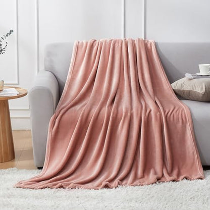 Hansleep Throw Dusty Pink Fleece Blanket, Soft Flannel Bed Blanket | Fuzzy Cozy Blanket 50x60 Inches, Multi-use for Bed, Sofa, Couch, Travel, Camping, All Season Warm Lightweight Cover - color: Dusty Pink, size: Throw (50x60 Inches)