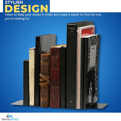 1InTheOffice 3 Pack Heavy Duty Black Metal L-Shaped Non-Skid Bookends for Heavy Books, 6 Pieces
