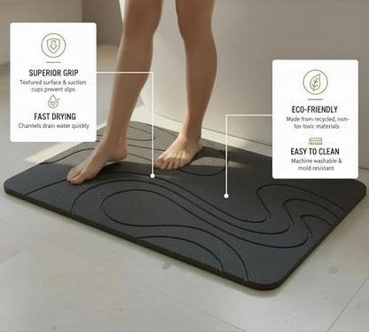 Premium Stone Bath Mat Diatomaceous Earth Ultra Absorbent Quick Drying Easy to Clean Non-Slip Diatomite Stone Bath Shower Mat Ideal for Bathroom Floor (Dark Grey) - color: Dark Grey