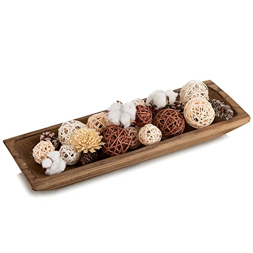 Hanobe Large Wood Decorative Dough Bowl for Coffee Table Decor, 19.6" Brown | Long Rustic Farmhouse Style, Potpourri Key Tray for Kitchen Dining Table Centerpiece, Entryway Table - color: Brown, size: 20"