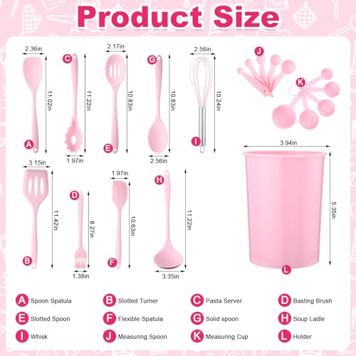 29 Pcs Pink Kitchen Utensils Set, Kitchen Decor Accessories with Silicone Cooking Utensils, Oven Mitts, Dish Towels, Cutting Boards and Apron for Cooking Baking