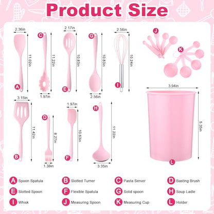 29 Pcs Pink Kitchen Utensils Set, Kitchen Decor Accessories with Silicone Cooking Utensils, Oven Mitts, Dish Towels, Cutting Boards and Apron for Cooking Baking