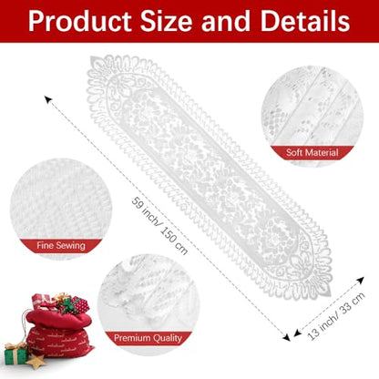 Lace Table Runner White Table Runners Farmhouse Boho Table Runner Coffee Table Runners Cotton Woven Table Runers Rectangular Lace Doilies for Wedding Kitchen Dining Table Home Decor, 13x59 Inch - size: 13 x 59 Inch, style: White