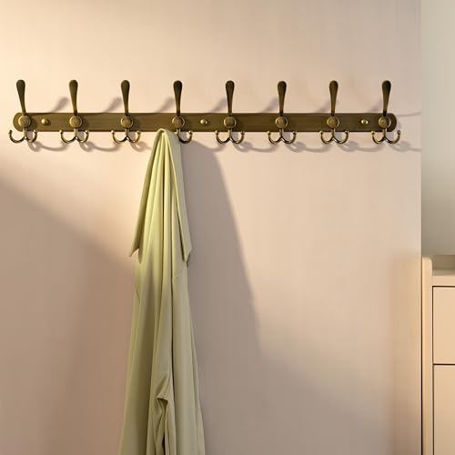 Coat Rack Wall Mount - 29.5” Long 8-Tri-Hooks Heavy Duty Coat Hanger Rail Wall Hooks for Hanging Coats Hats Clothing Clothes Purse Mudroom Entryway, Bronze - color: Bronze, size: L=29.5” (1 Pcs)