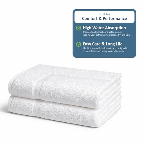 Rajlinen Cotton Bath Mat 2 Pack 23x36-100% Cotton 500 GSM Highly Absorbent Hotel Spa Bathroom Floor Mats, Aesthetic White Bath Mat Towels, Machine Washable Shower/Bathtub Rugs - color: White