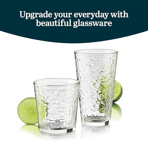 Libbey Yucatan Textured Tumbler & Rocks Drinking Glasses Set of 16 | Jumbo Margarita Glass Cups with 16.2 oz and 13 oz Capacities for Frozen Cocktails, Mocktails & Entertaining - color: 06 - Yucatan Frost