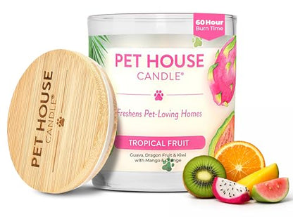 Pet House Candles, Clean Burning, Long Lasting Pet Odor Candles, Plant-Based, 60 Hour Burn Time - Tropical Fruit, 9 oz - color: Tropical Fruit, size: Pack of 1