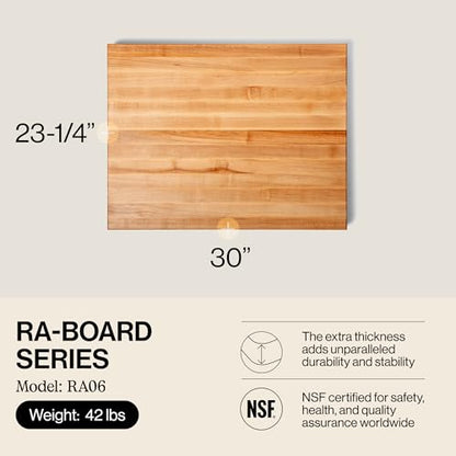 John Boos RA-Board Series Rectangular Wooden Maple Cutting Board 30”x23.25” – 2.25” Thick, 42-lb Reversible Butcher Block with Edge-Grain & Finger Grips – Made in the USA - color: Maple, size: 30"L x 23.3"W
