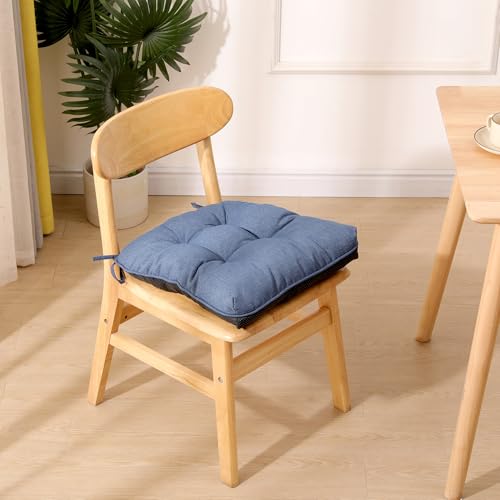 RACE LEAF Indoor Chair Cushions 4 Pack, Tufted Memory Foam Dining Room Chair Pads with Ties and Non-Slip Backing, Kitchen Seat Cushions 15.5" X 15.5" Navy - color: Navy