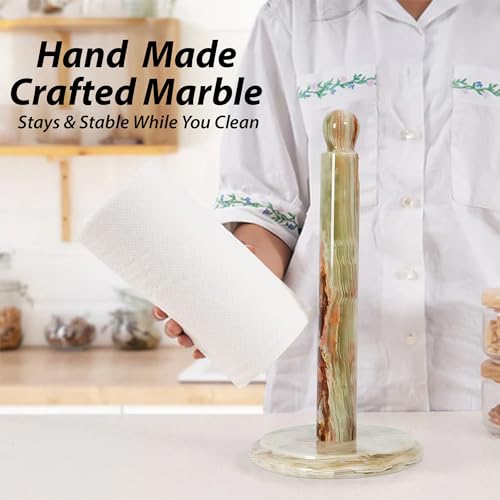 Handmade Green Onyx Paper Towel Holder – Unique Natural Stone Stand for Kitchen or Bathroom – Translucent Green Marble with Ivory Veining – Luxury Housewarming Gift - color: Green Calcite