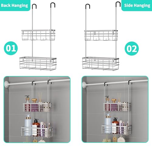HapiRm Hanging Shower Caddy Organizer - No Drilling Shower Organizer with Hooks, Rustproof & Waterproof 304 Stainless Steel Bathroom Shelves - Silver - color: Silver