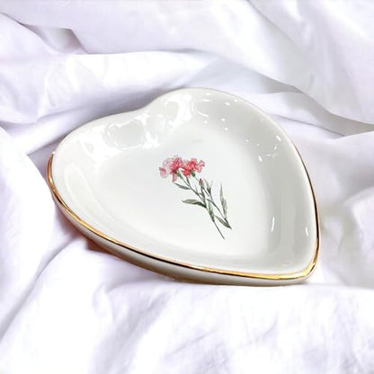January Carnation Flower Ring Dish-Pink Floral Jewelry Dish for Hippie,Nature-January Birthflower for Mom Aunt Grandma Sister Friend-Carnation Jewelry Box Gift - style: 1 - January (Carnation)