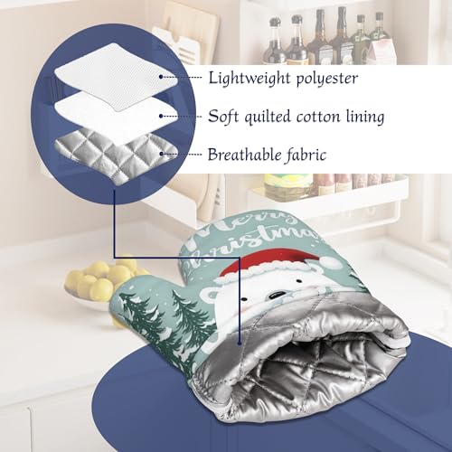 Cute Polar Bear Oven Mitts and Pot Holders Winter Merry Christmas Silicone Kitchen Accessories Set of 4 Heat Resistant Non-Slip Long Gloves Potholder for Chef Cooking Baking Gifts Women Men - color: Cute Polar Bear,winter Merry Christmas