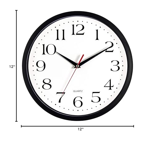 Bernhard Products Black Wall Clocks 2 Pack Silent Non Ticking - 12 Inch Quality Quartz Battery Operated Round Easy to Read Home/Office/Classroom/Business/Kitchen/School Clock - color: Black, size: 12 Inch - 2 Clocks